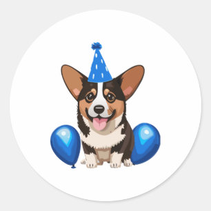 Blue Birthday Puppy Classic T-Shirt Round Sticker