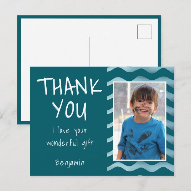 Blue Birthday Thank you Kids Photo  Postcard (Front/Back)