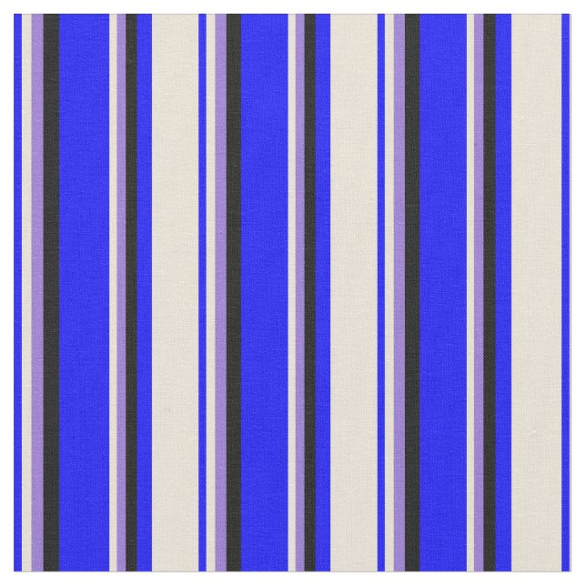 Blue, Bisque, Purple & Black Coloured Lines Fabric (Close Up)