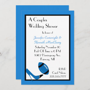 Blue & Black 2 Football Wedding Shower Invitation