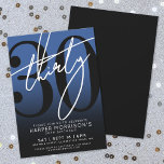 Blue Black 30th Birthday Party Invitation<br><div class="desc">Celebrate thirty years in style with this modern pink to black gradient 30th birthday party invitation. The design features a large black "30" across most of the card, with a handwritten script-style white "Thirty" layered over it for a bold, contemporary look. The party details sit neatly at the bottom in...</div>