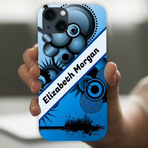 Blue & black abstract grunge circles custom iPhone 13 case