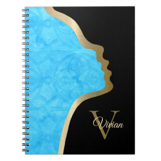 Blue Black And Gold Face Monogram Name Notebook