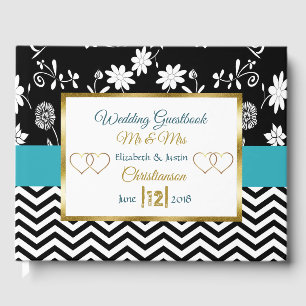 Blue, Black and Gold Heart Wedding Book