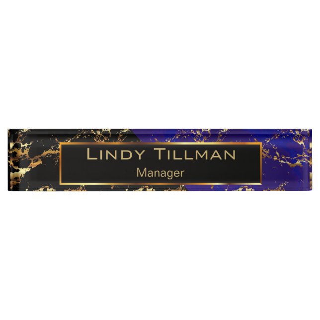 Blue, Black and Gold Marble Design Nameplate (Front)