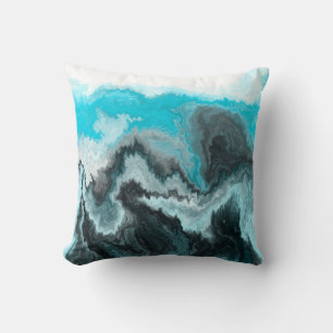 Blue, Black and Grey marble Fluid Art Cushion