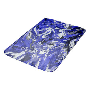 Blue, Black and White Abstract Bath Mat