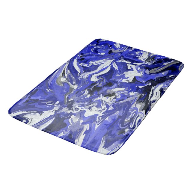 Blue, Black and White Abstract  Bath Mat (Angled)