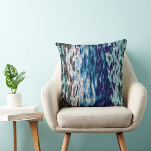 Blue Black and White Abstract Cushion