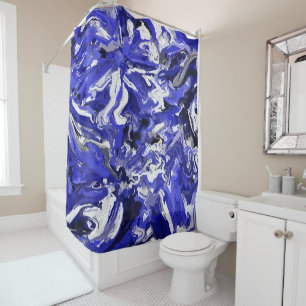 Blue, Black and White Abstract Shower Curtain