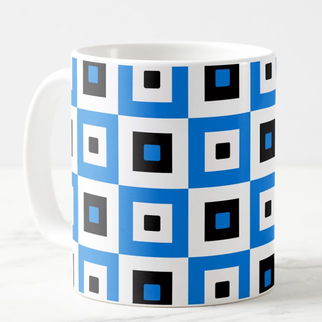 Blue Black and White Checkered Squares Pattern Coffee Mug (Creator Uploaded)