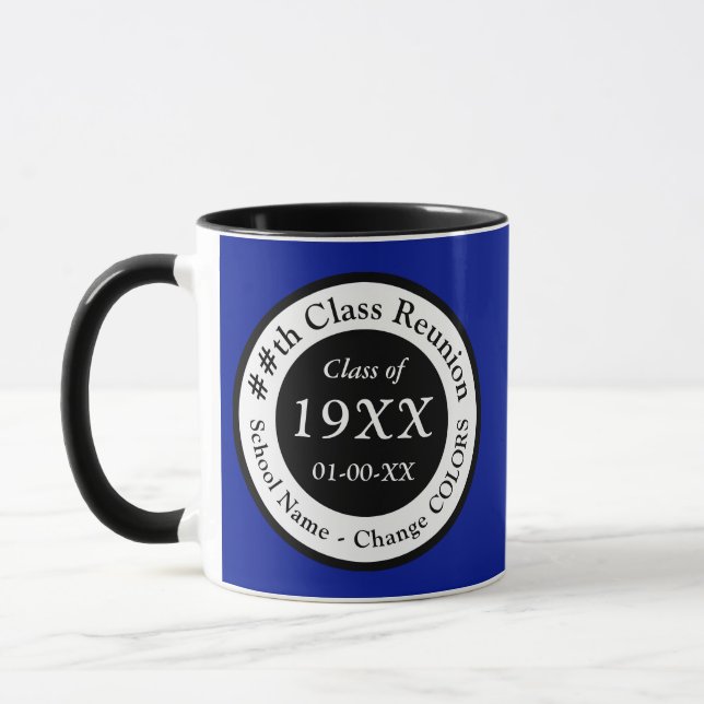 Blue, Black and White, Class Reunion Mugs (Left)