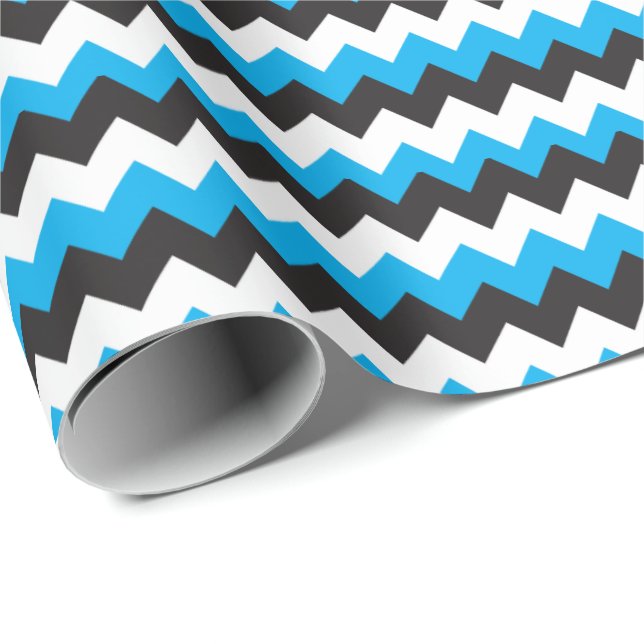 Blue, Black and White Classy Chevron Gift Wrap (Roll Corner)