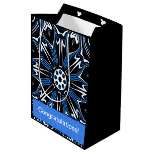 Blue, Black and White Estonia Flower Art Medium Gift Bag