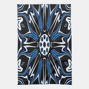 Blue, Black and White Estonia Flower Art  Tea Towel