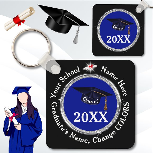 Blue, Black and White, Graduation Party Favours,  Key Ring (Personalized Graduation Party Favors. Cheap Graduation Favors. Graduation party ideas. Graduation. )