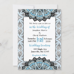 Blue, Black and White Mandala Wedding Invitations