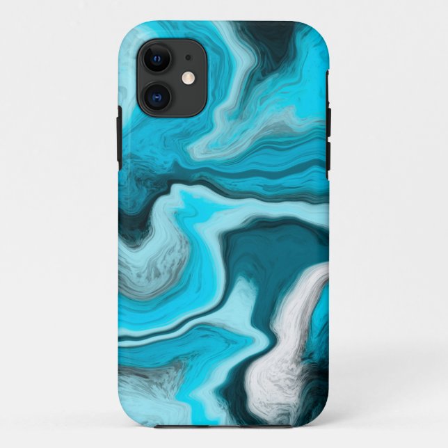 Blue, Black and White Marble Fluid Art    Case-Mate iPhone Case (Back)
