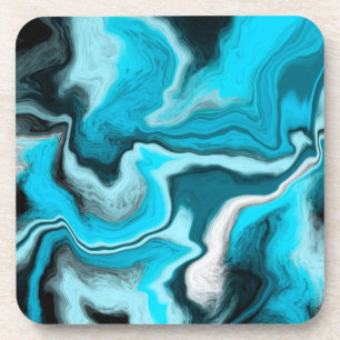 Blue, Black and White Marble Fluid Art    Coaster