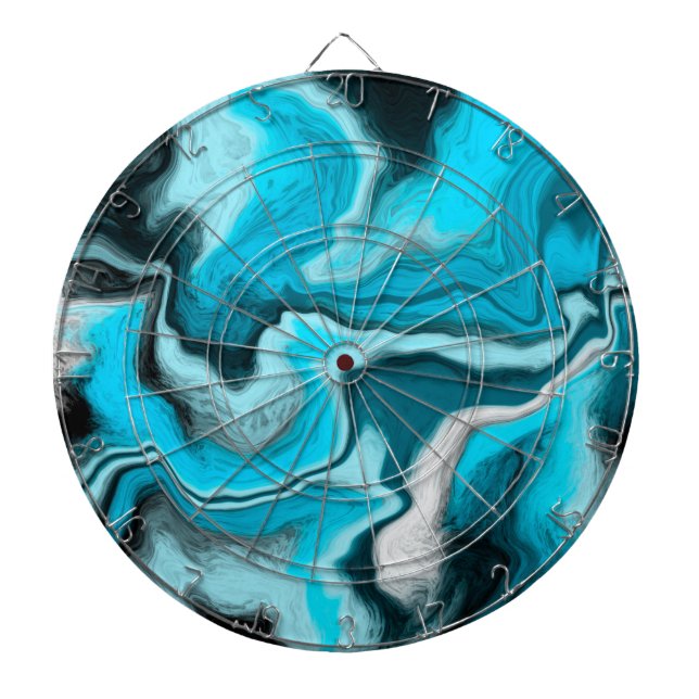 Blue, Black and White Marble Fluid Art Dartboard (Front)