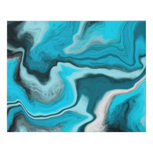 Blue, Black and White Marble Fluid Art   Faux Canvas Print
