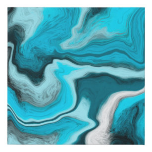 Blue, Black and White Marble Fluid Art  Faux Canvas Print