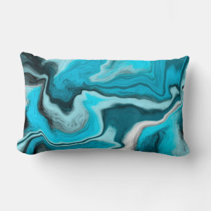 Blue, Black and White Marble Fluid Art Lumbar Cushion
