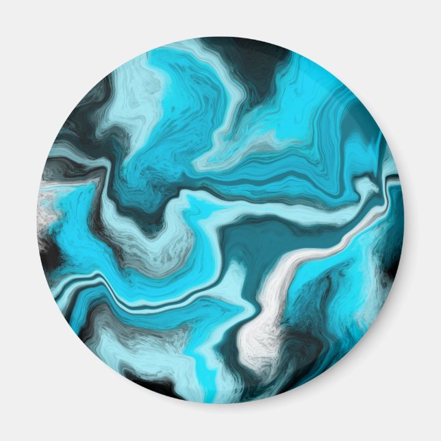 Blue, Black and White Marble Fluid Art    Magnet (Front)