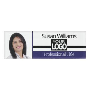 Blue, Black and White Photo ID Name Tag