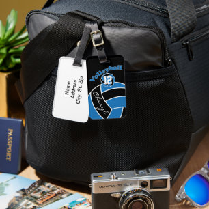 Blue, Black and White Sporty Volleyball Luggage Tag