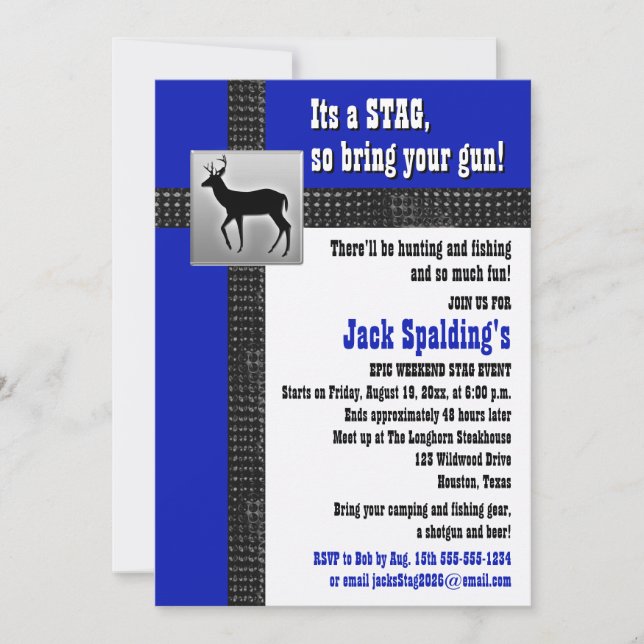 Blue, Black, and White Stag Invitation (Front)