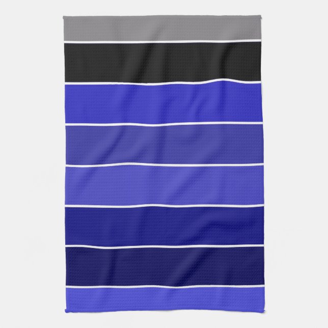 Blue, Black and White Stripes  Tea Towel (Vertical)