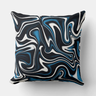 Blue, Black and White Swirls Cushion