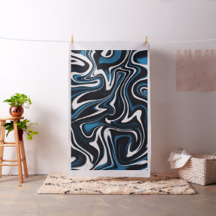 Blue, Black and White Swirls Fabric