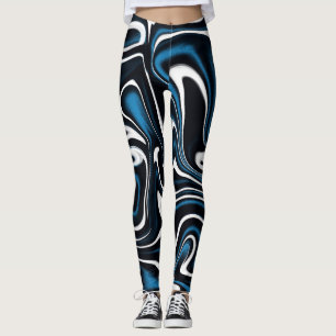 Blue, Black and White Swirls Leggings