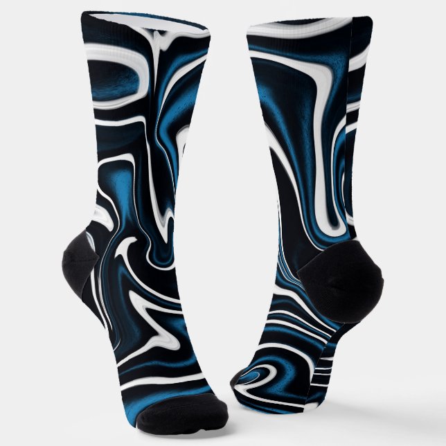 Blue, Black and White Swirls  Socks (Angled)