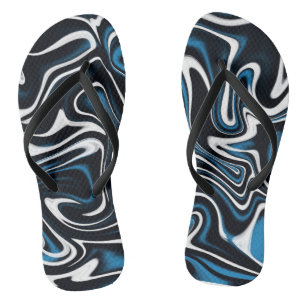 Blue, Black and White Swirls  Thongs