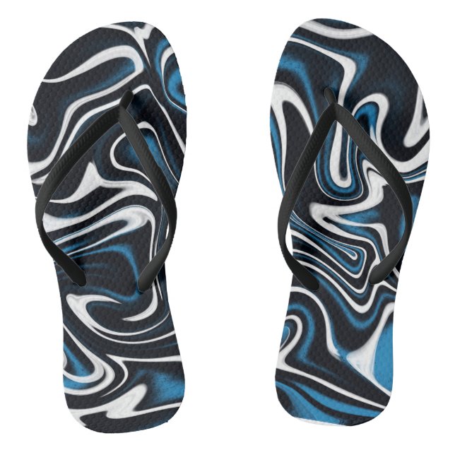 Blue, Black and White Swirls  Thongs (Footbed)