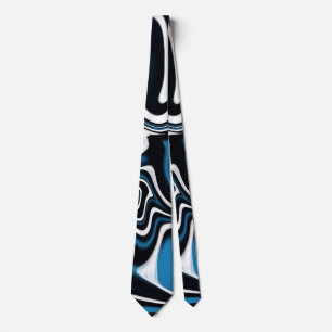 Blue, Black and White Swirls  Tie