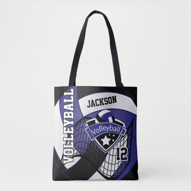 Blue, Black and White Volleyball Tote Bag (Front)