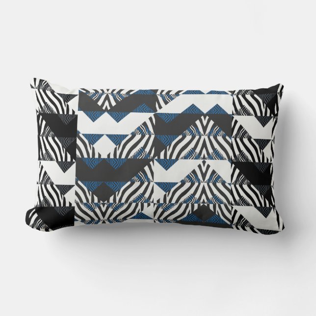 Blue/Black Animal Print Patchwork Pillow (Front)