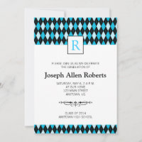 Blue & Black Argyle Pattern Graduation Party