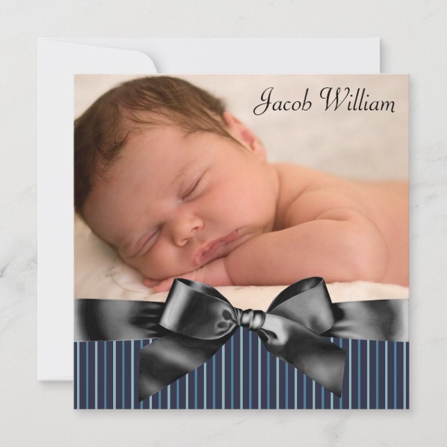 Blue Black Baby Boy Photo Birth Announcement (Front)