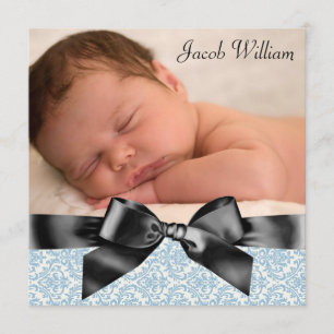 Blue Black Baby Boy Photo Birth Announcement