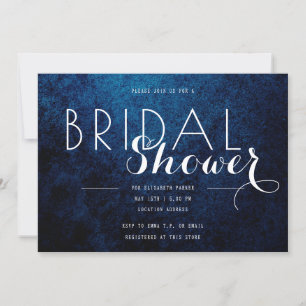 Blue & Black Background White Texts Bridal Shower Invitation