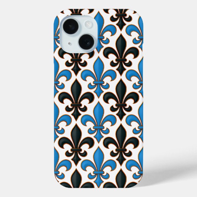 Blue Black Baroque Fleur-de-lis Pattern Design  Case-Mate iPhone Case (Back)
