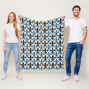 Blue Black Baroque Fleur-de-lis Pattern Design  Fleece Blanket