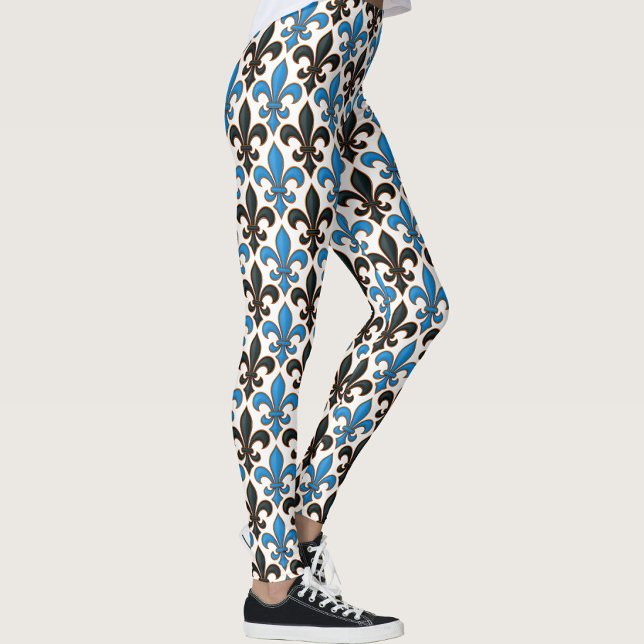 Blue Black Baroque Fleur-de-lis Pattern Design  Leggings (Creator Uploaded)