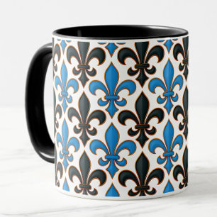 Blue Black Baroque Fleur-de-lis Pattern Design  Mug