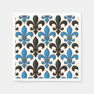 Blue Black Baroque Fleur-de-lis Pattern Design Napkin